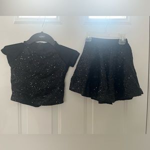 Girls black sequin dance costume skirt and shirt set